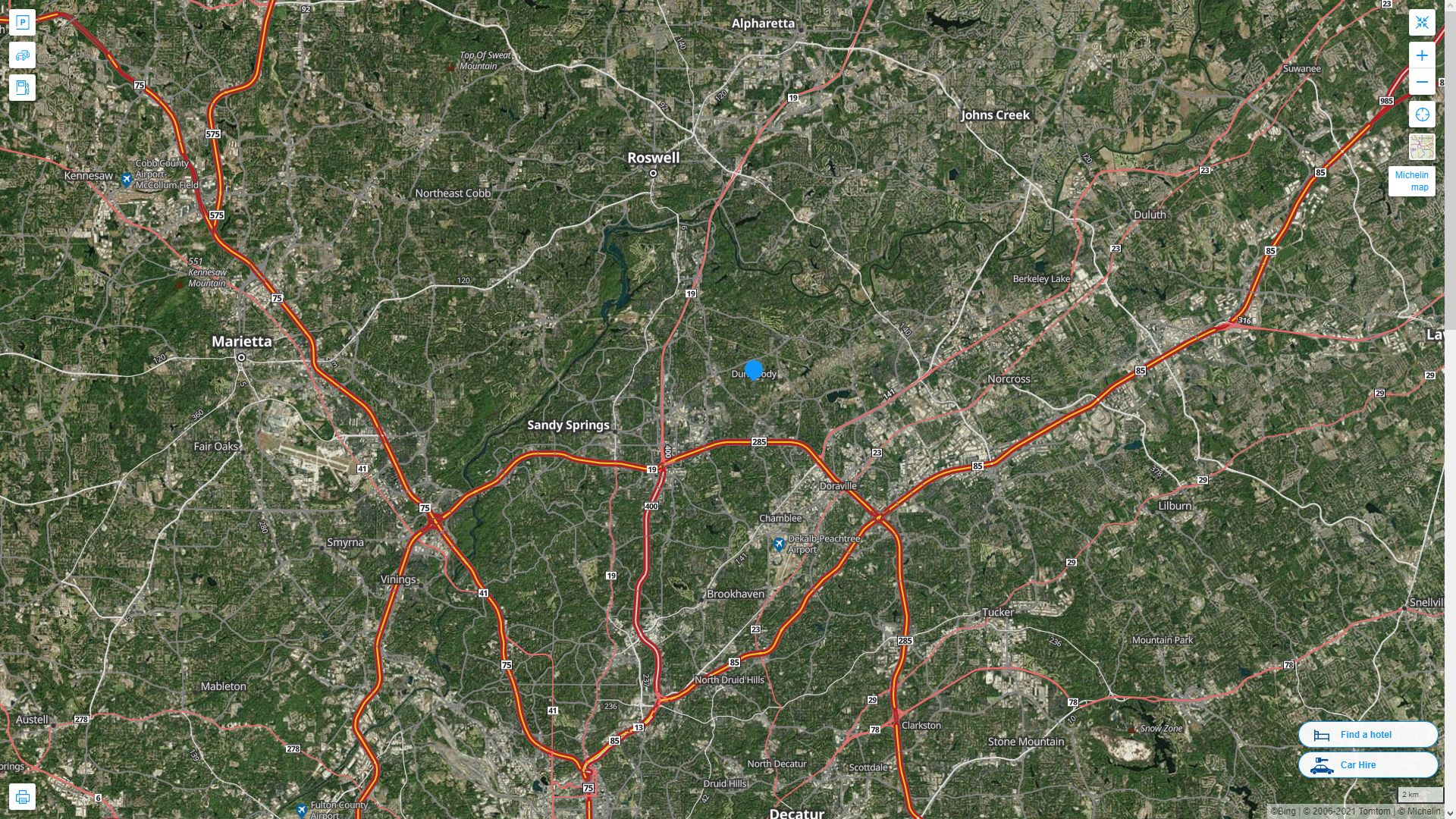 Dunwoody Georgia Highway and Road Map with Satellite View